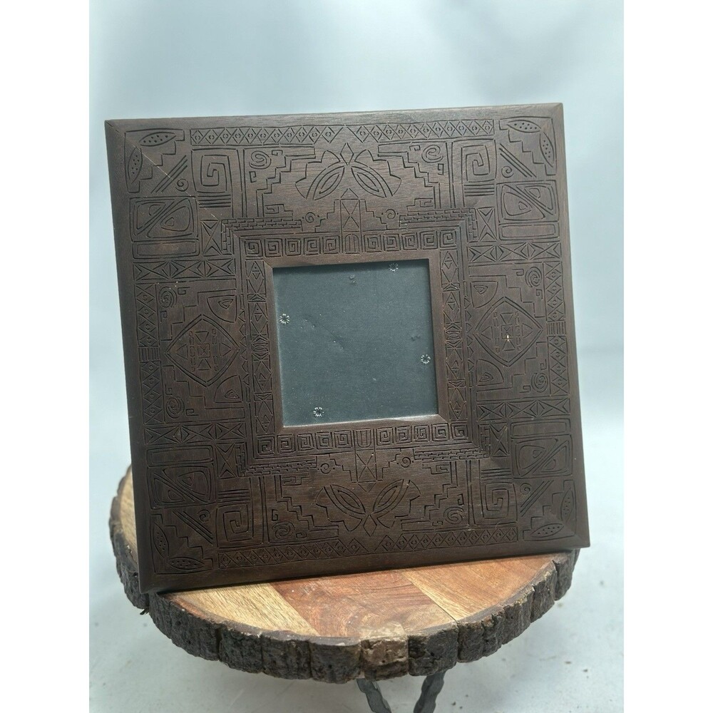 Amerigo By Lasercraft 9” Square Frame Rustic Solid Wood Engraved Abstract